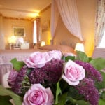 Dubbelrum med utsikt, blommor i förgrunden